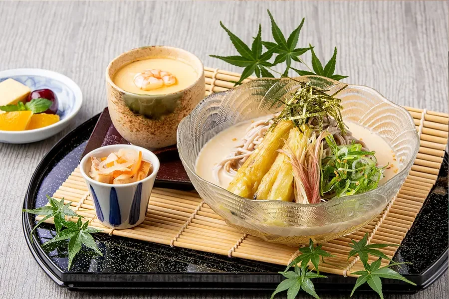焼き茄子と茗荷のゴマダレそば御膳 