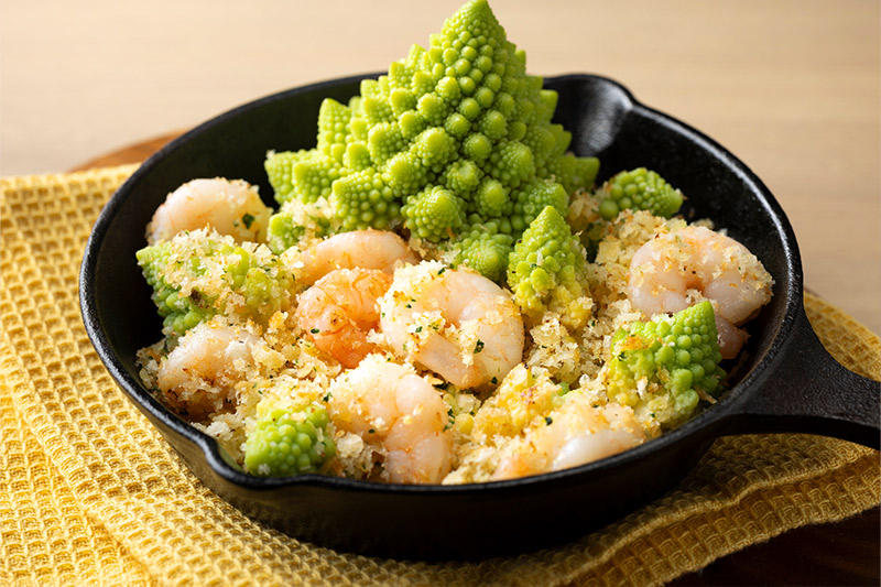 海老とロマネスコのサクサクパン粉焼き