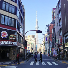 도쿄 스카이 트리까지 바로 통하는 길. 타워 뷰 거리를 걸어보자.